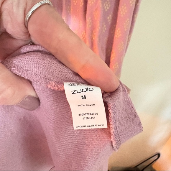 Zudio | Mauve/Gold Smocked Puff Sleeve Dress | Size Medium - Picture 11 of 11